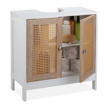 Relaxdays Vanity Unit, 2 Compartments, Siphon Recess, Rattan Doors, Bathroom Cab