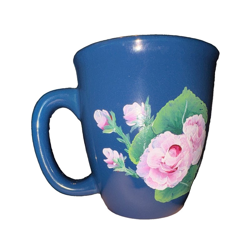 Totally-Today Ceramic Coffee Mug 11 fl oz Blue Pink Green Floral Rose