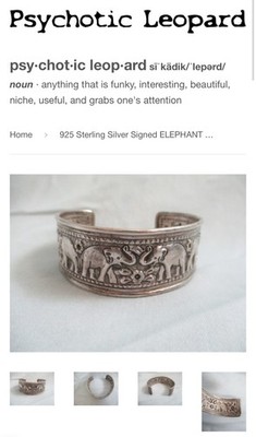925 STERLING SILVER SIGNED ELEPHANT TRUNK UP BRACELET CUFF BANGLE JEWELRY 