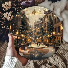 1pc Vintage European Christmas Wall Art - 7.87x7.87 Inch Aluminum Holiday Decora