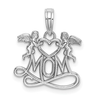 14K Weißgold Mama mit 2 Engeln halten Herz Bettelarmband Halskette