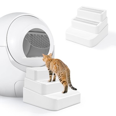 Adjustable 3-Step Cat Litter Box Ramp with Filter, Non-Slip Stair for Small & El