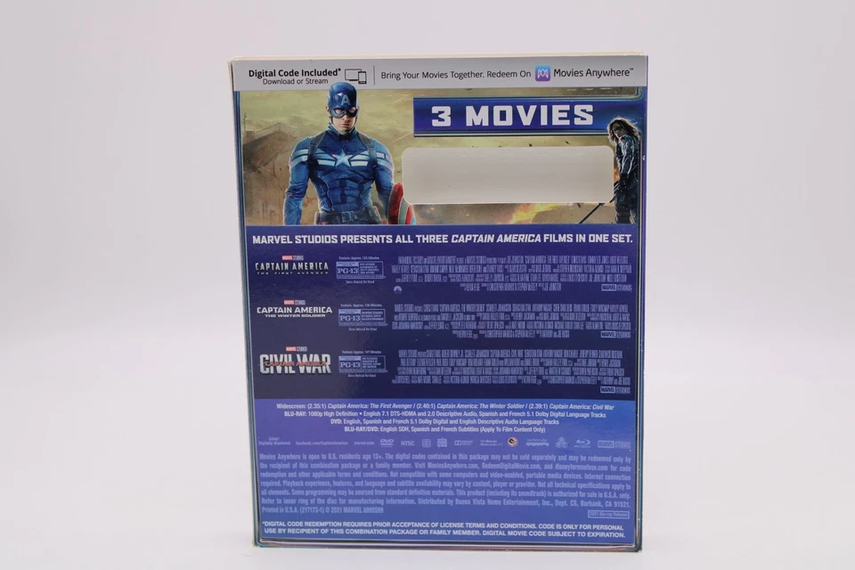 Captain America 3-Movie Collection (Blu-ray & DVD 2021) Slipcover Marvel - Image 3 of 4
