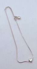 Sterling Silver 925 Italy Dainty Heart Pendant Snake Chain Bracelet/Anklet 9&rdquo;