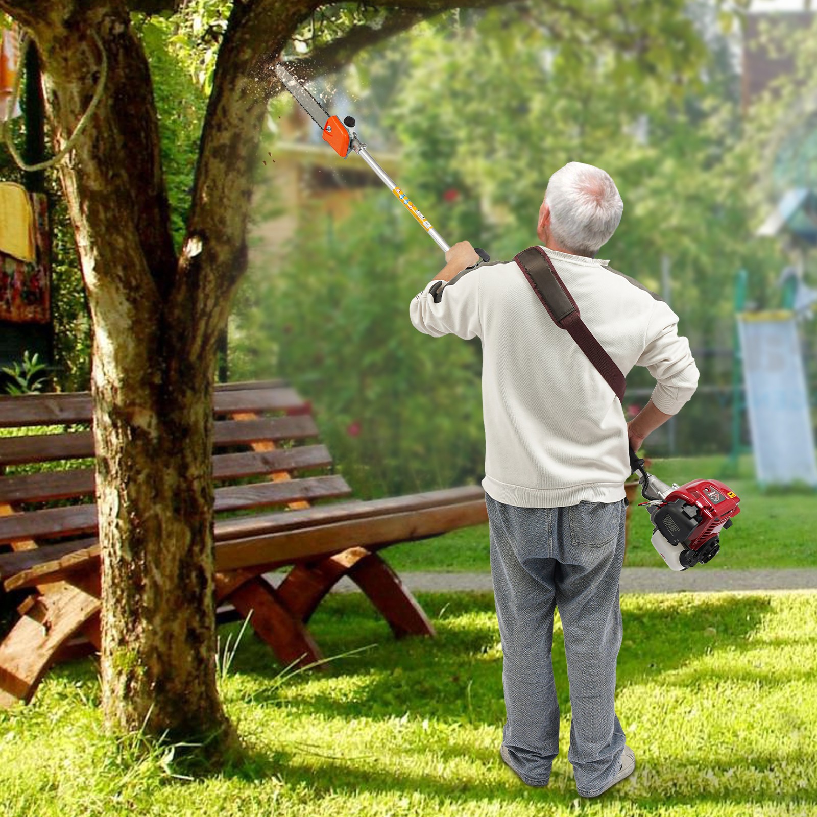 4-Stroke Pole Tree Saw 1.2KW Gas Chainsaw Kit 640g/kw.h High-Reach Tree Pruner