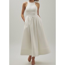 $298 NWT BHLDN High Neck Satin Duchess A-Line Midi Dress, Ivory, Small