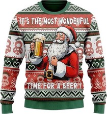 Beer Ugly Christmas Sweater, Funny Santa Beer Sweatshirt, Xmas Holiday Gift
