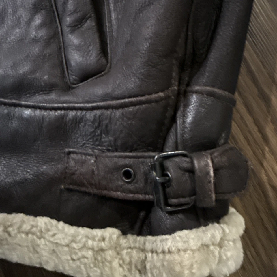 Unbranded Aviation Bomber Leather Shearling Jacket Size Medium - Image 4 of 4