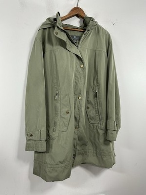 Womans Excellent Condition Gallery Lined Hooded Removable Hood Raincoat 2X Green