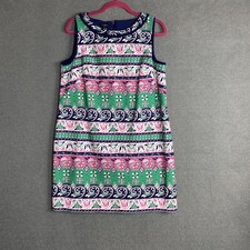 Talbots fringe trim knee length colorful sheath dress size 16P