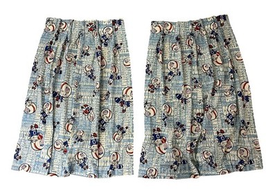 Vtg 70s SEARS Perma Prest Lil l Pro Blue Football 2 Panel Curtains A+ Condition