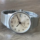 Vintage 1985 Timex Marlin Date Silver Tone Men's 34mm Mechanical Watch