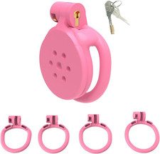 Flat Chastity Cage Male with 4 Penis Rings Lightweight Chasity Device in