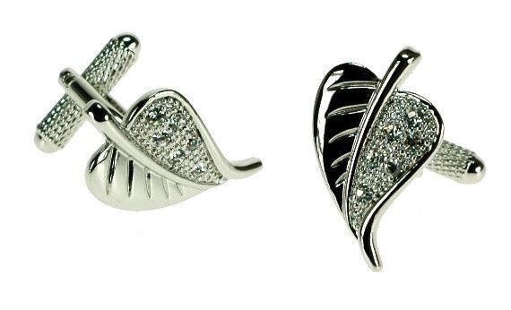 Leaf with Crystal Detail Cufflinks in Onyx Art of London Presentation Gift Box