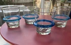 Blenko Tumblers #448R Single Blue Ring Handmade Rocks Glasses Set of 4