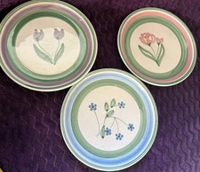 Caleca Meadow 8 1/4" Lunch Plate Floral Set of 3 Vintage Italian Pottery