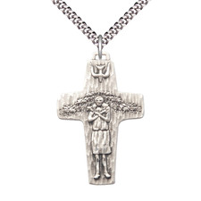 Sterling Silver Papal Crucifix Cross Medal Pendant 24" Endless Chain Necklace