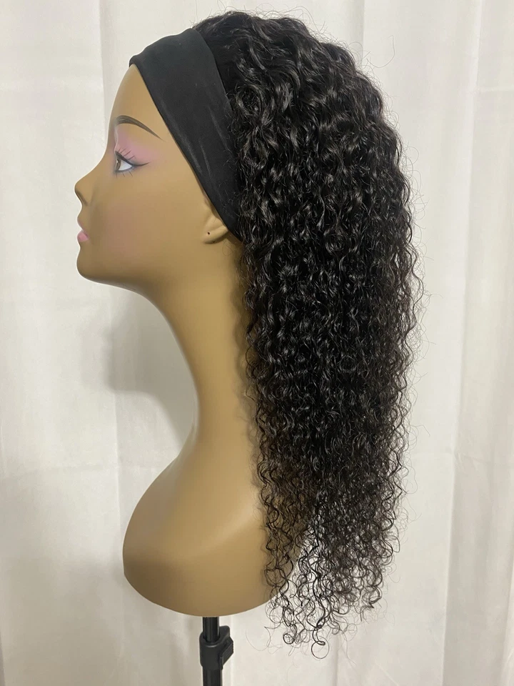 Парик с кудрявой повязкой на голову Kinky 100% человеческие волосы без клея 22 дюйма цвет черный - Изображение 3 из 4