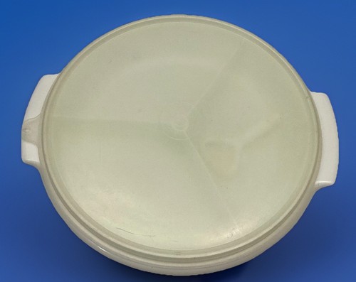 Tupperware Divided Serving Tray w Clear Seal Lid & Handle Vintage White Suzette - Picture 6 of 24