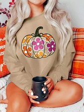 Halloween Floral Pumpkin Graphic Drop Shoulder Sweatshirt