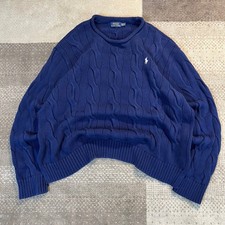 Polo Ralph Lauren Mens XL Blue Cable Knit Cotton Crewneck Sweater Pony Logo