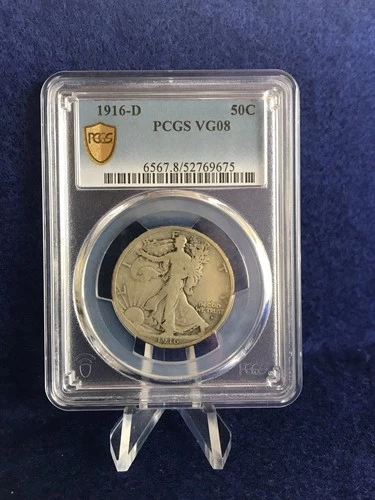 1916-D Walking Liberty Half Dollar 50c "Semi-Key Coin" *PCGS VG8 Very Good*