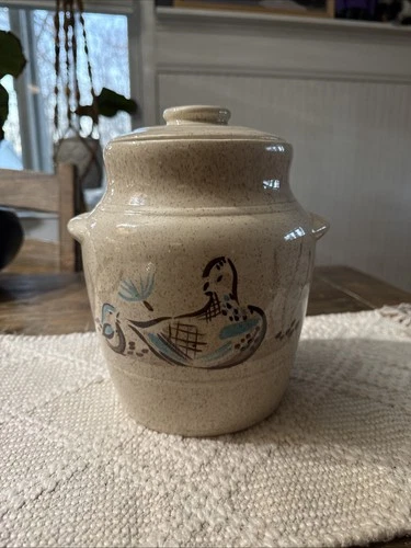 1960's Red Wing Bob White Quail CookieJar Cream with Brown Speckles MCM