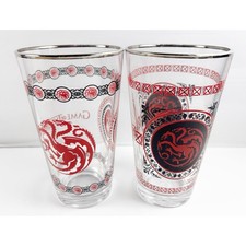Game of Thrones 16 oz Pint Drinking Glass Tumblers HBO Series Silver Rims Set 2