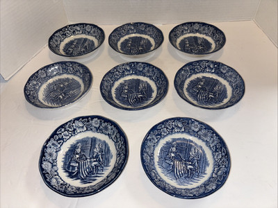 8 Liberty Blue Betsy Ross Dessert Berry Bowl 5  Staffordshire Bowls  Unused