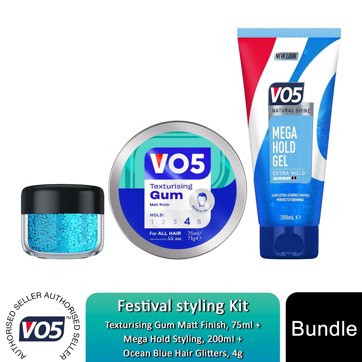 VO5 Hair Essentials Ocean Blue Glitter with Mega Hold Gel & Texturising Gum