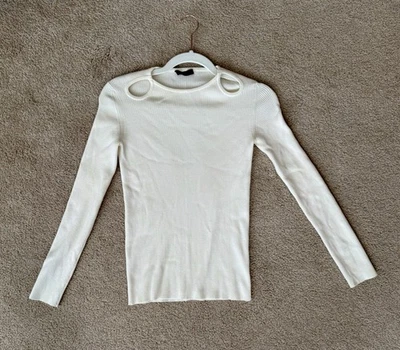 The Row Ribbed Cut Out Long Sleeve Silk Top Size Medium