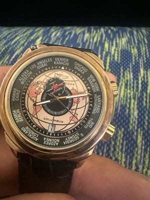 Rare Daniel Steiger Columbus 20 Jewels Rose Gold With Black Leather Band