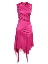 Versace Fuchsia Silk Asymmetrical Hem Draped Cocktail Dress 