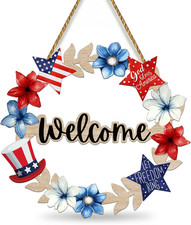 4Th of July Decorations Wooden Welcome Door Sign 12X12 Inch 4Th of July Wreaths