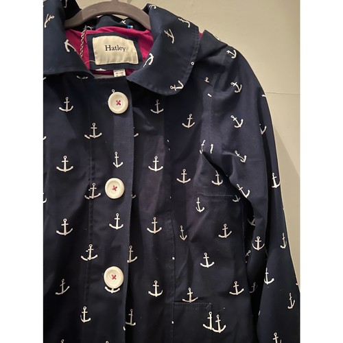 Hatley Girls Size 10 Trench Coat Hooded Navy Anchors Lined Pink Pockets Zip - Picture 4 of 8