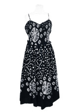 M&S Women's Dress Navy Floral Smocked Sweetheart Tie Dye Ruffle New