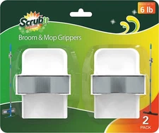 SCRUBIT MOP BROOM HOLDER WALLMOUNT 2 PACK BROOM HANGER STORING SWEEPER - GREY/WH