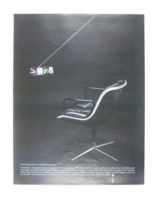 Eames Pollock Chair Electronic Age Print Ad Black Leather Chrome Modern Design