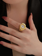 Ring Watch Gold Tone Adjustable Elastic Unisex Fashion Quartz Jewelry New