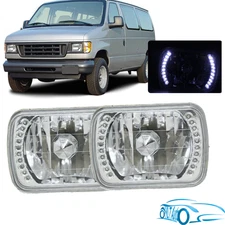 For E-150 Econoline 7X6" inch Crystal Diamond cut Clear Lens White Headlight LED
