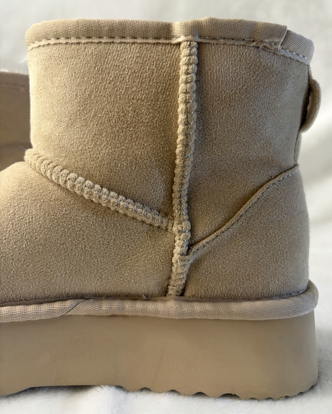Women’s Beige Mini Platform Boots Faux Fur Lined Size 7M NEW Runs Small ...