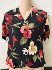 Vintage Alfred Dunner Black Floral Button Up Short Sleeve Top Blouse P M / PL