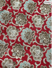 Vintage Floral Paisley Damask Brocade Fabric Remnant Red Turquoise 32"x28"