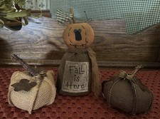 Primitive Pumpkin Man Shelf Sitter 2 Burlap Country Decor Jack-o-lanterns