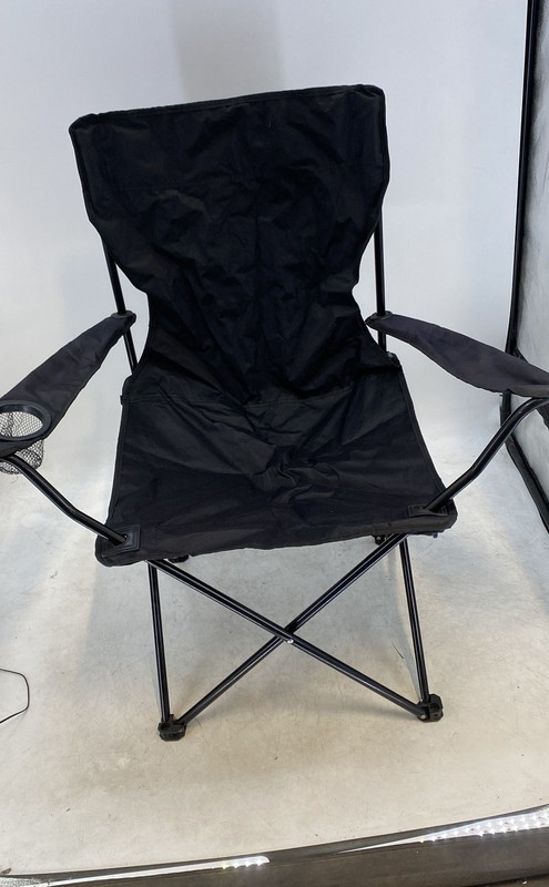 Black Foldable Heavy Duty Frame Built-In Cup Holder Camping Chair In Case