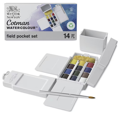 Winsor & Newton Cotman Water Colour Field Pocket Set, 14 Pcs -SAME DAY FEE SHIPS