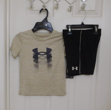 NWT 2pc Under Armour Beige Black Logo Shirt Shorts Set sz 4