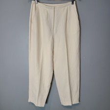 VTG Laura Ashley Silk Linen Wide Leg Womens Pants Sz 8P High Waist Luxury Resort