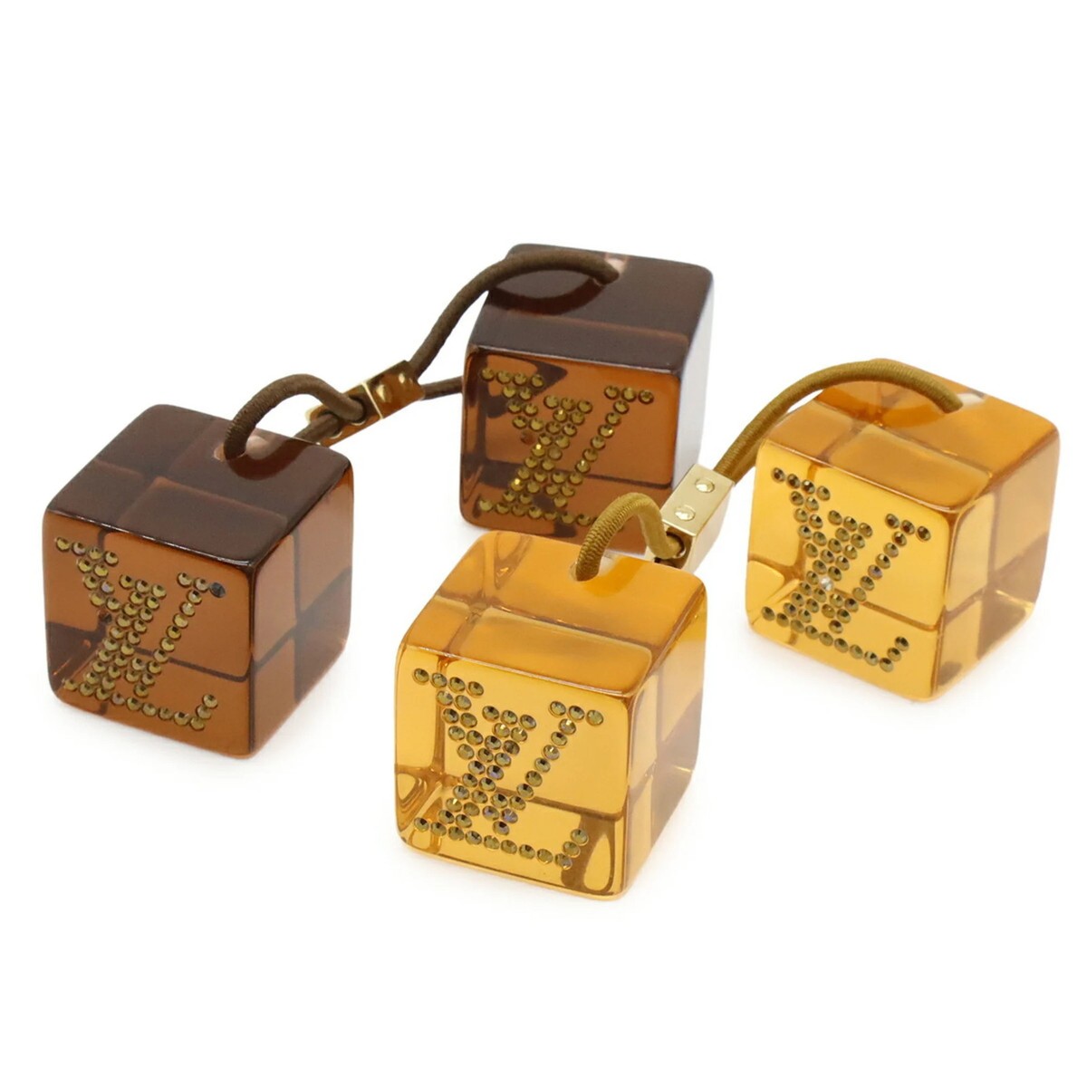 LOUIS VUITTON Hair Cube Ties with Rhinestones, Light Brown and Dar