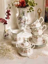 Vintage Johnson Brothers England Tea Set 8pc Cups Saucers Sugar Bowl Creamer